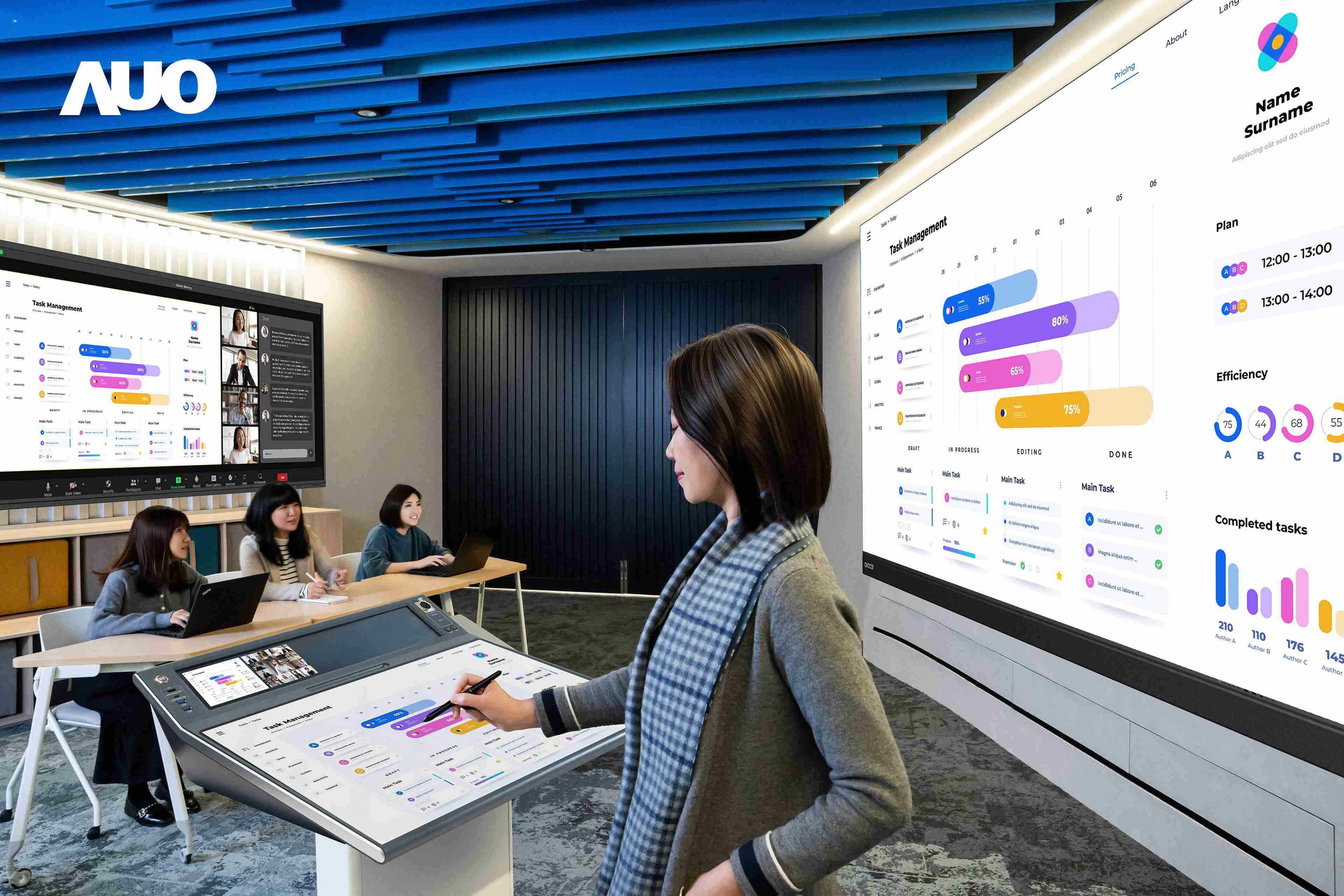 达擎携手Avocor与Rise Vision展示全方位商务领域应用，，，，包含采用模块化设计的138吋一体式All-in-One LED显示器及具21:9超宽比例的92吋交互式电子白板（IFPD），，，讲者可轻松分享内容，，，，有效提升会议协作效率。。。。